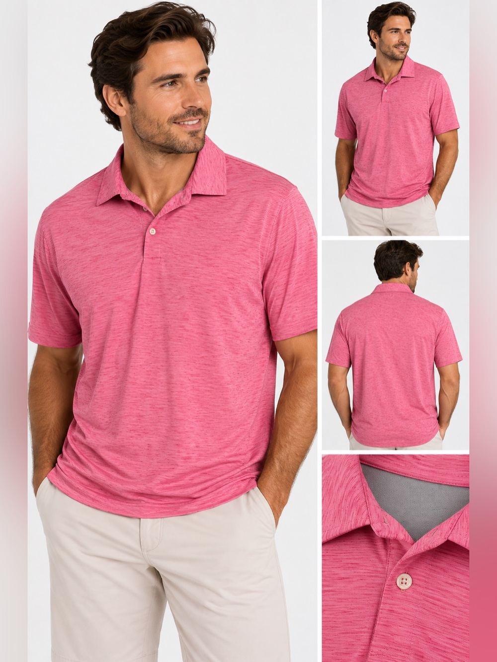 Johnnie-O Men's Pink Heather Performance Golf Polo Shirt Short Sleeve Size L.